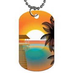 Sunset Beach Beach Palm Ocean Dog Tag (one Side) by Pakrebo