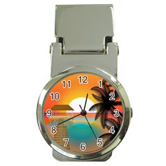 Sunset Beach Beach Palm Ocean Money Clip Watches by Pakrebo