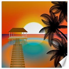 Sunset Beach Beach Palm Ocean Canvas 16  X 16  by Pakrebo