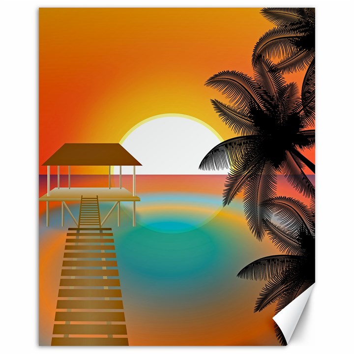 Sunset Beach Beach Palm Ocean Canvas 16  x 20 