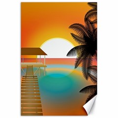 Sunset Beach Beach Palm Ocean Canvas 24  X 36  by Pakrebo