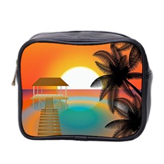 Sunset Beach Beach Palm Ocean Mini Toiletries Bag (two Sides) by Pakrebo