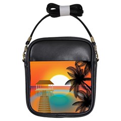 Sunset Beach Beach Palm Ocean Girls Sling Bag by Pakrebo