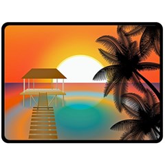 Sunset Beach Beach Palm Ocean Fleece Blanket (large)  by Pakrebo