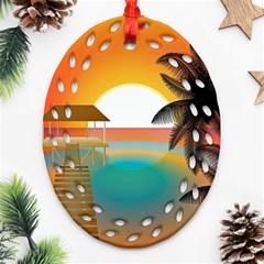 Sunset Beach Beach Palm Ocean Ornament (oval Filigree) by Pakrebo