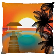 Sunset Beach Beach Palm Ocean Large Cushion Case (one Side) by Pakrebo