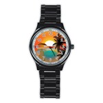 Sunset Beach Beach Palm Ocean Stainless Steel Round Watch Front