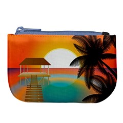 Sunset Beach Beach Palm Ocean Large Coin Purse by Pakrebo