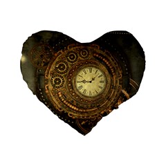 Noble Steampunk Clockwork Standard 16  Premium Heart Shape Cushions by FantasyWorld7