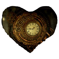 Noble Steampunk Clockwork Large 19  Premium Heart Shape Cushions by FantasyWorld7