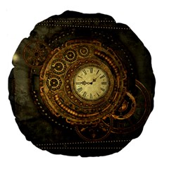 Noble Steampunk Clockwork Large 18  Premium Flano Round Cushions by FantasyWorld7