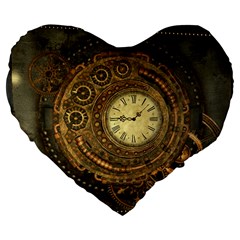 Noble Steampunk Clockwork Large 19  Premium Flano Heart Shape Cushions by FantasyWorld7