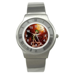 Little Fairy Dancing In The Night Stainless Steel Watch by FantasyWorld7