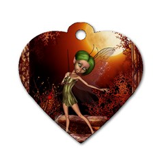 Little Fairy Dancing In The Night Dog Tag Heart (one Side) by FantasyWorld7