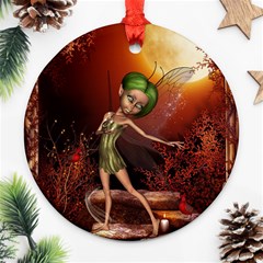 Little Fairy Dancing In The Night Round Ornament (two Sides) by FantasyWorld7