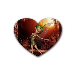 Little Fairy Dancing In The Night Heart Coaster (4 Pack)  by FantasyWorld7