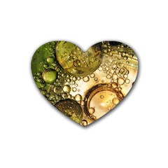 Bubbles Fantasy Green Design Rubber Coaster (heart)  by Pakrebo