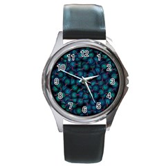 Background Abstract Textile Design Round Metal Watch by Pakrebo