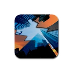 London Skyscraper Lighting Contrast Rubber Square Coaster (4 Pack)  by Pakrebo