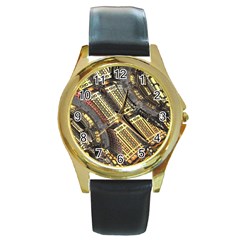 Render 3d Fractal Design Metal Round Gold Metal Watch by Pakrebo