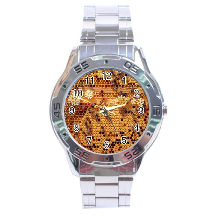 Bees Nature Animals Honeycomb Stainless Steel Analogue Watch