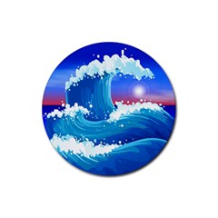 Japanese Wave Japanese Ocean Waves Rubber Round Coaster (4 Pack)  by Pakrebo