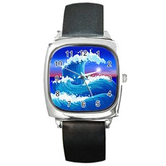 Japanese Wave Japanese Ocean Waves Square Metal Watch by Pakrebo