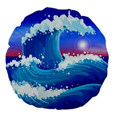 Japanese Wave Japanese Ocean Waves Large 18  Premium Round Cushions by Pakrebo