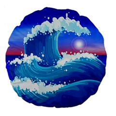 Japanese Wave Japanese Ocean Waves Large 18  Premium Flano Round Cushions by Pakrebo