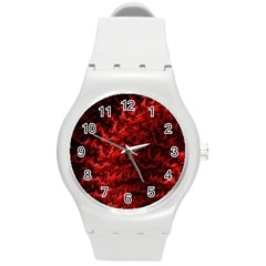 Red Abstract Fractal Background Round Plastic Sport Watch (m) by Pakrebo