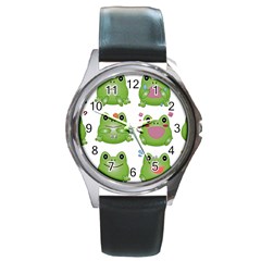 Kawaii Frog Rainy Season Japanese Round Metal Watch by Pakrebo