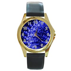 Rich Blue Digital Abstract Round Gold Metal Watch by Pakrebo