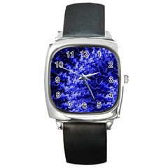 Rich Blue Digital Abstract Square Metal Watch