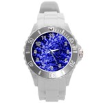 Rich Blue Digital Abstract Round Plastic Sport Watch (L) Front