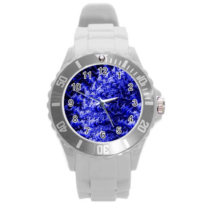 Rich Blue Digital Abstract Round Plastic Sport Watch (L)