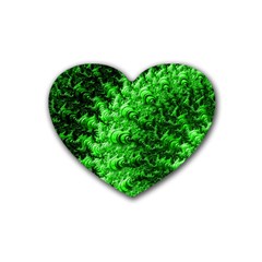 Green Abstract Fractal Background Rubber Coaster (heart)  by Pakrebo