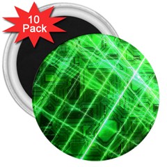 Futuristic Background Laser Green 3  Magnets (10 pack) 