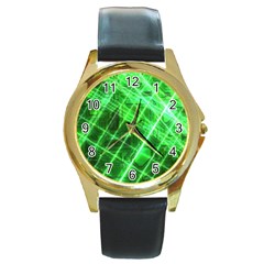 Futuristic Background Laser Green Round Gold Metal Watch