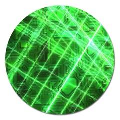 Futuristic Background Laser Green Magnet 5  (Round)