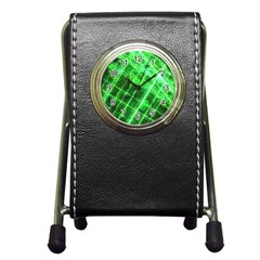 Futuristic Background Laser Green Pen Holder Desk Clock