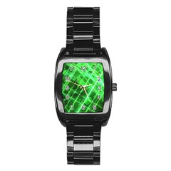 Futuristic Background Laser Green Stainless Steel Barrel Watch