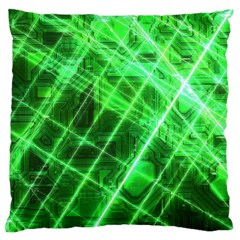 Futuristic Background Laser Green Large Flano Cushion Case (One Side)