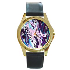 Color Acrylic Paint Art Painting Round Gold Metal Watch by Pakrebo