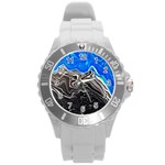 Paint Acrylic Paint Art Colorful Round Plastic Sport Watch (L) Front