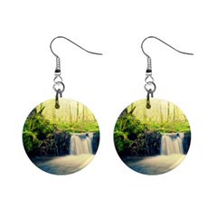 Waterfall River Nature Forest Mini Button Earrings by Pakrebo