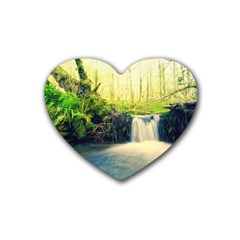 Waterfall River Nature Forest Rubber Coaster (heart)  by Pakrebo