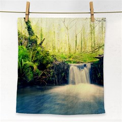 Waterfall River Nature Forest Face Towel by Pakrebo