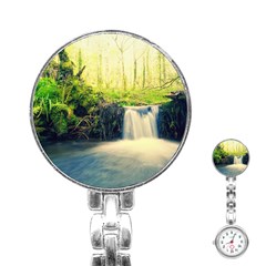 Waterfall River Nature Forest Stainless Steel Nurses Watch by Pakrebo