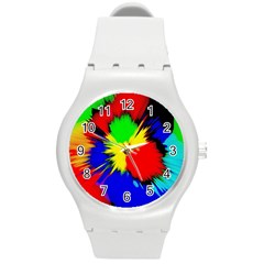 Color Halftone Grid Raster Image Round Plastic Sport Watch (m) by Pakrebo