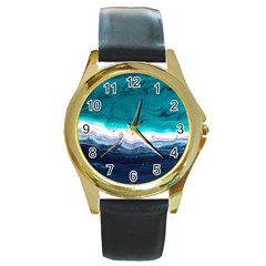 Color Acrylic Paint Art Painting Round Gold Metal Watch by Pakrebo